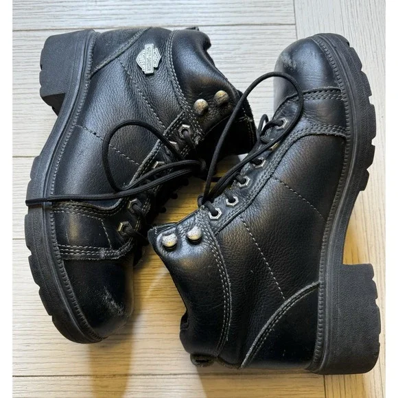 Harley Davidson Women Tyler Lace Up Chukka Ankle Boot 84280 Black Leather 8.5 - Picture 1 of 13